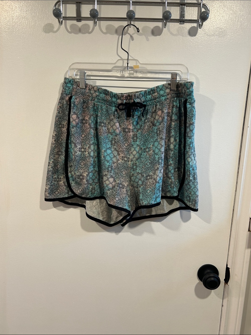 Deesse Lingerie Teal Patterned Athletic Shorts with Black Trim